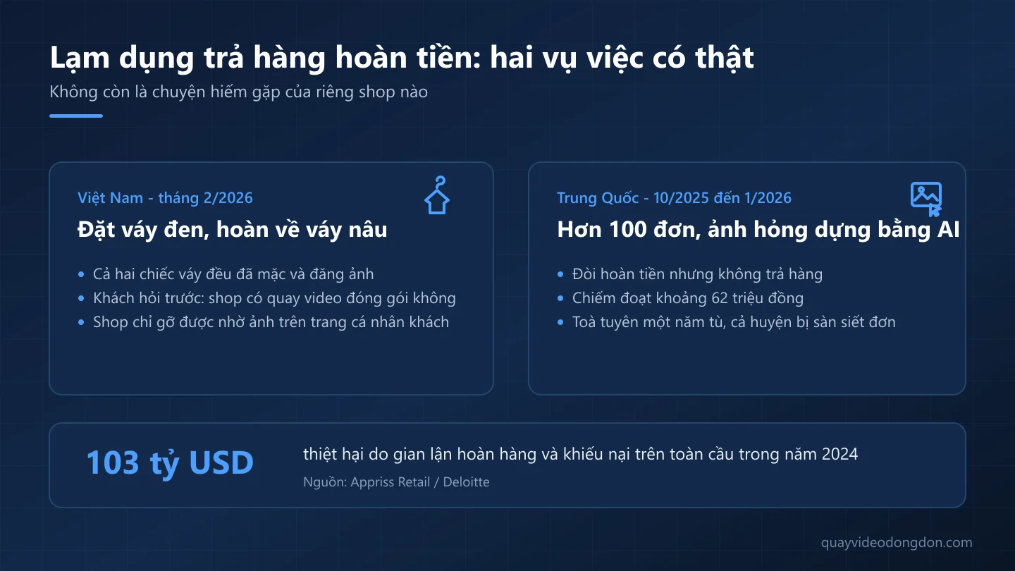 Hai vụ việc lạm dụng chính sách trả hàng hoàn tiền có thật: khách đặt váy đen hoàn về váy nâu và vụ hơn 100 đơn dùng ảnh do AI dựng