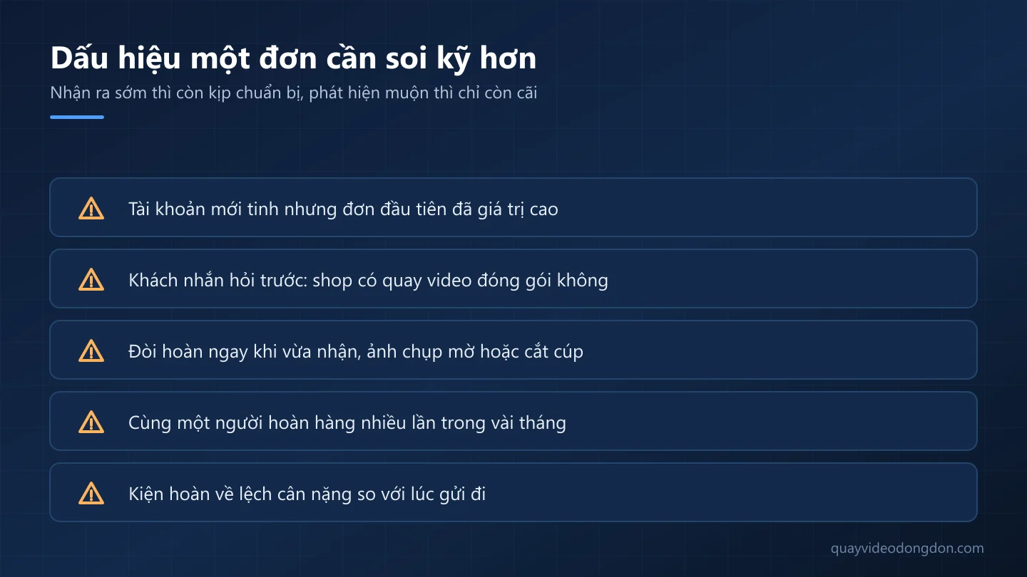 Danh sách năm dấu hiệu cảnh báo một đơn hàng có rủi ro bị lạm dụng chính sách hoàn tiền