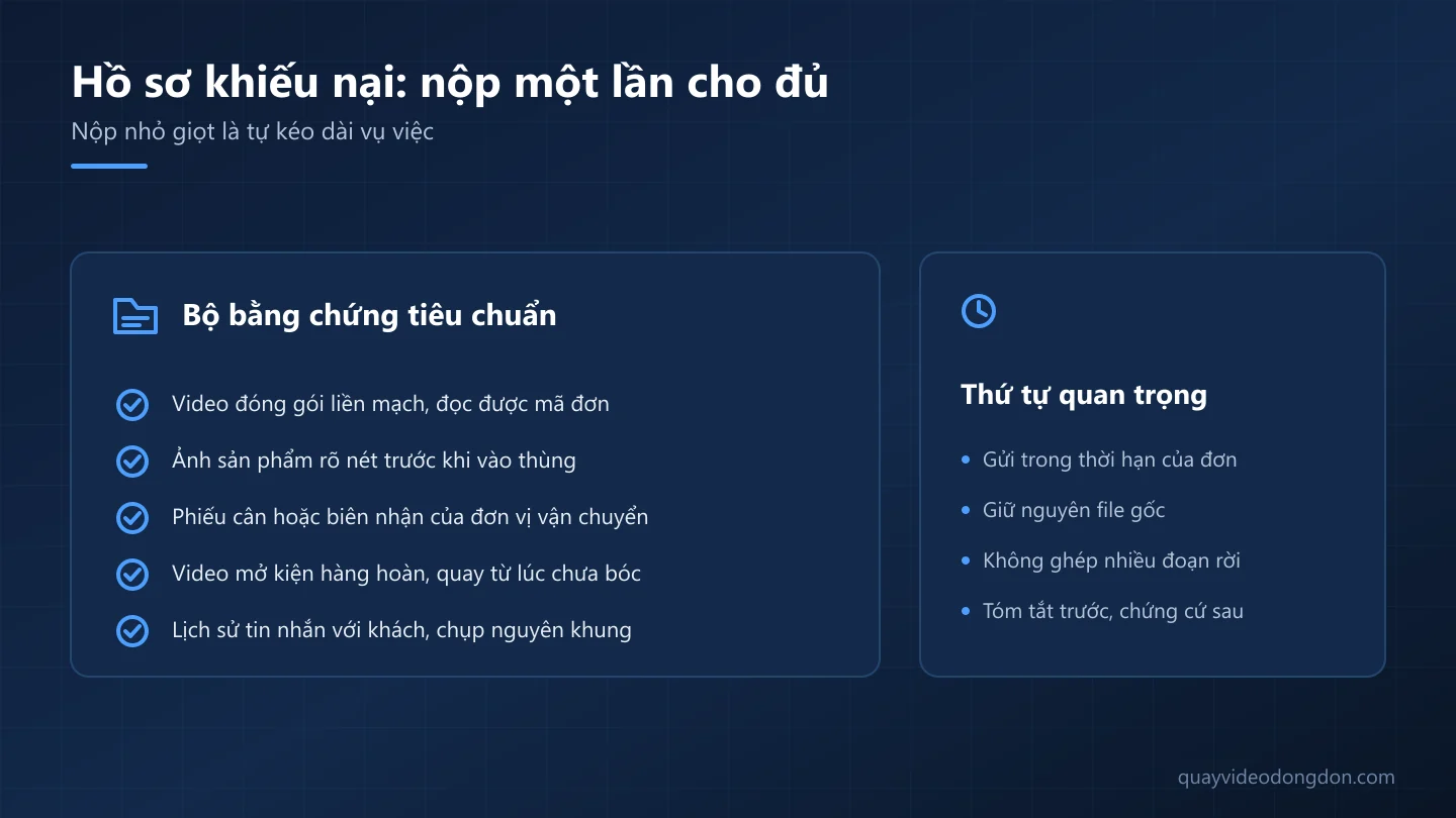 Bộ hồ sơ khiếu nại tiêu chuẩn gồm năm loại bằng chứng và ba nguyên tắc về thứ tự nộp